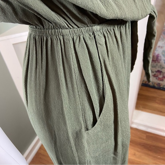 Universal Thread army olive Green Tie rayon Jumpsuit cropped wide leg small - Picture 6 of 11